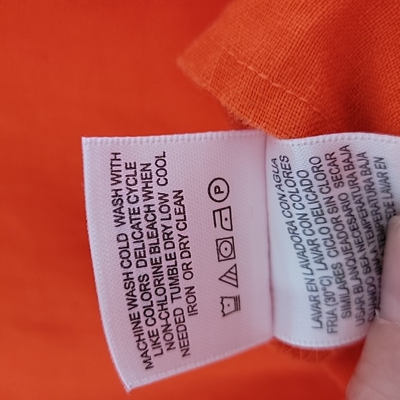 Liz Claiborne 💯 Linen Orange Button-Up Blouse Short Sleeve With Pintucks Sz 1X - Picture 4 of 9